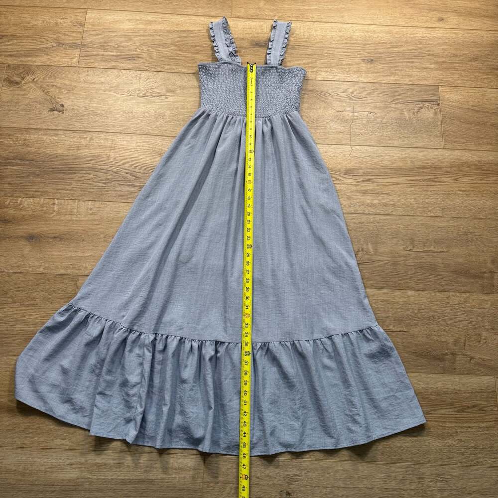 Bohme Light Blue Smocked Maxi Dress Ruffle Straps Cottagecore Size S - Picture 5 of 13